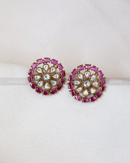 2097 - Designer Emerald & Ruby Floral Steady Choker with Stud