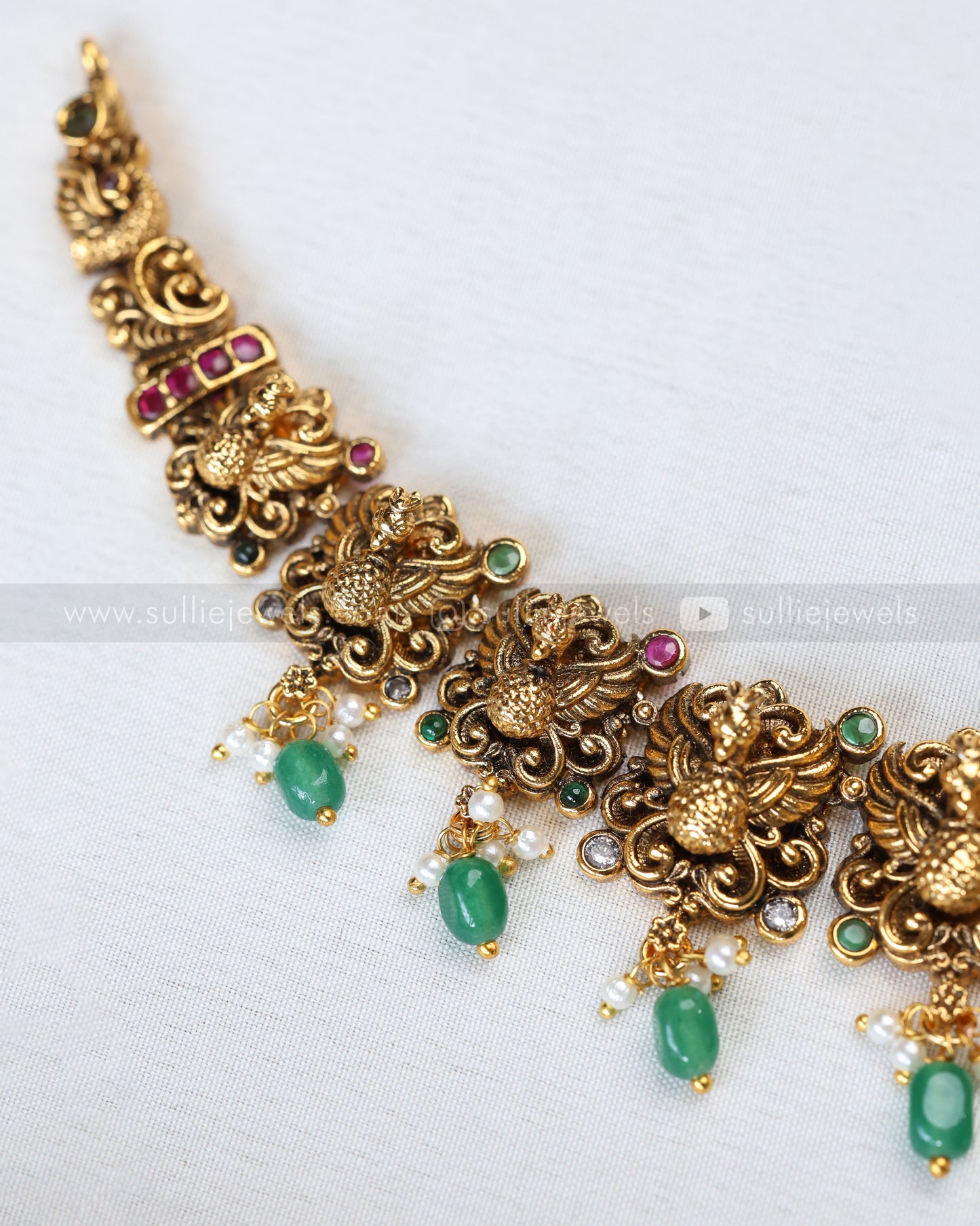 3901 - Lakshmi Peacock Mint Beads Necklace with Earrings