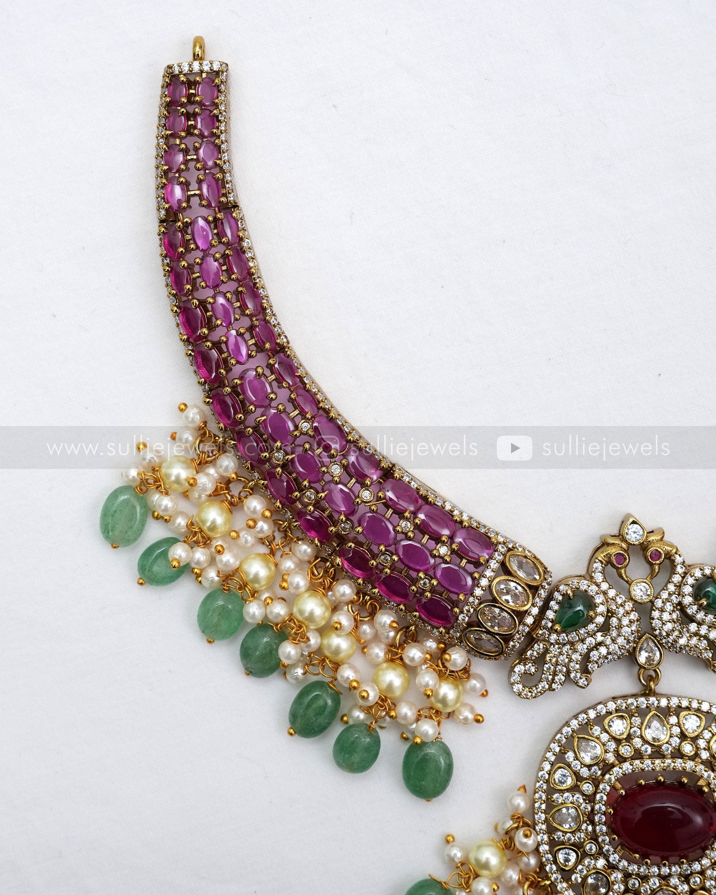 3600 - Designer Emerald & Ruby Floral Hasli with Earring