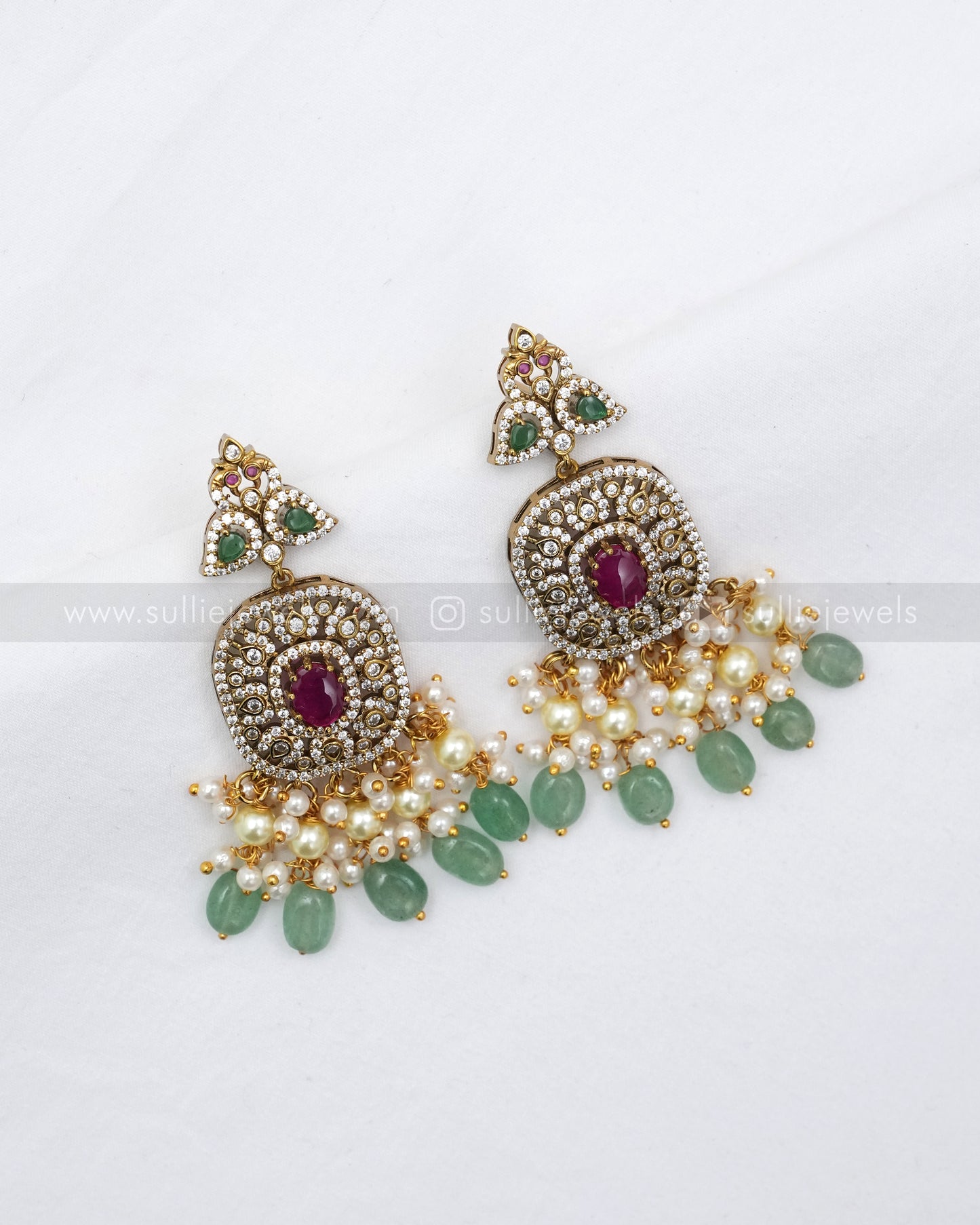 3600 - Designer Emerald & Ruby Floral Hasli with Earring