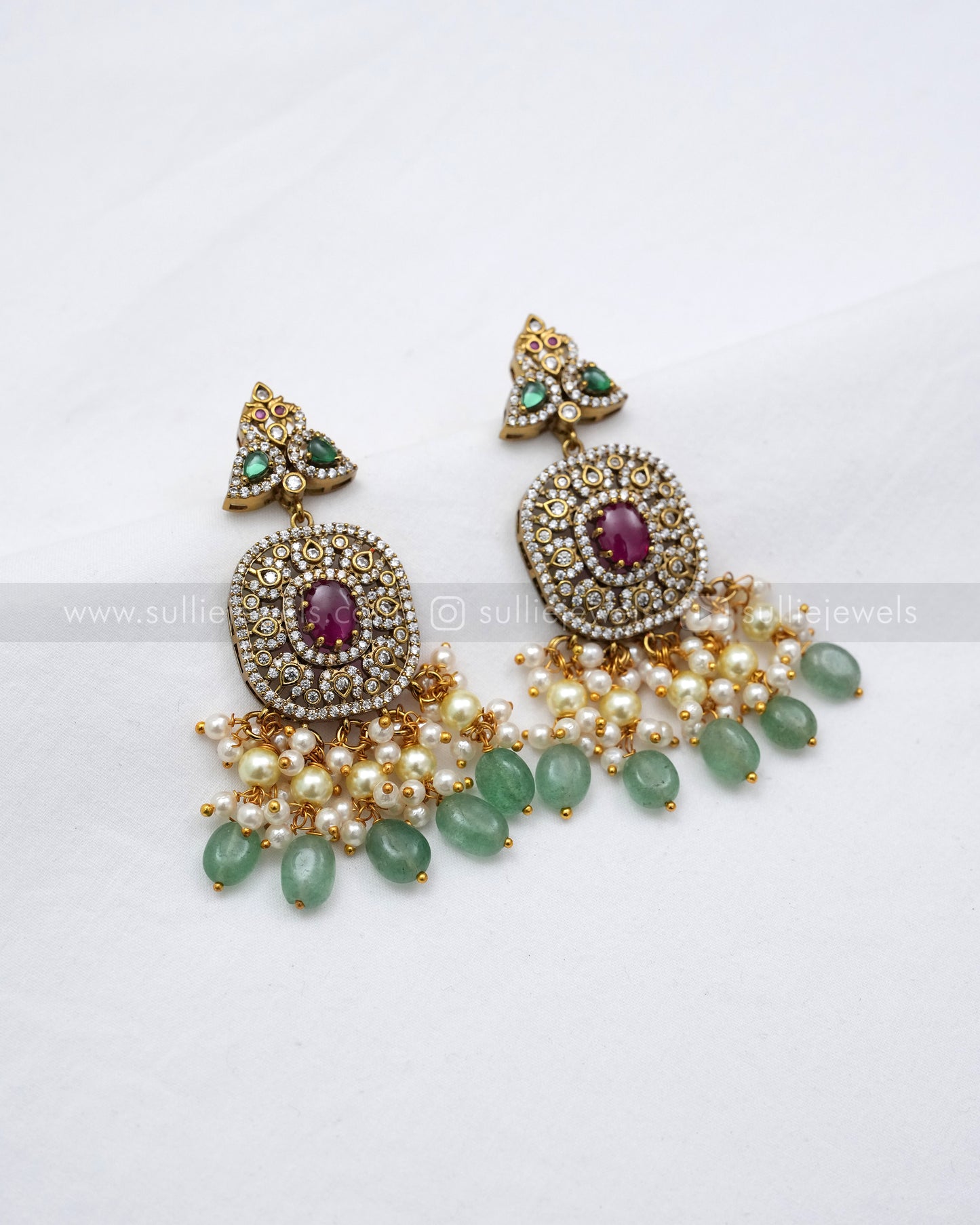 3600 - Designer Emerald & Ruby Floral Hasli with Earring