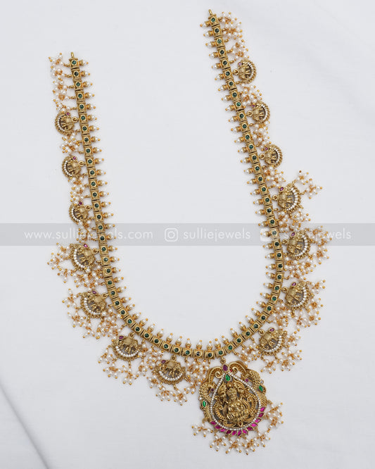 7127 - Lakshmi Elephant Pearl Guttapusalu Long Chain with Earrings