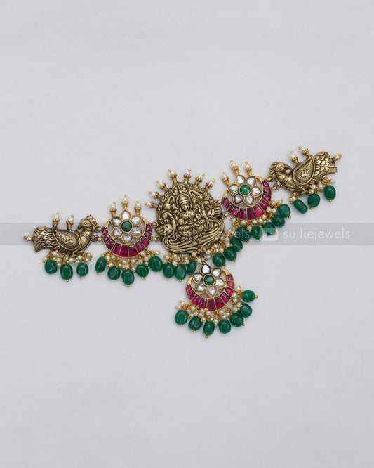 Jadau Kemp Premium Choker with Green Beads