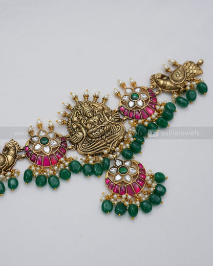 Jadau Kemp Premium Choker with Green Beads