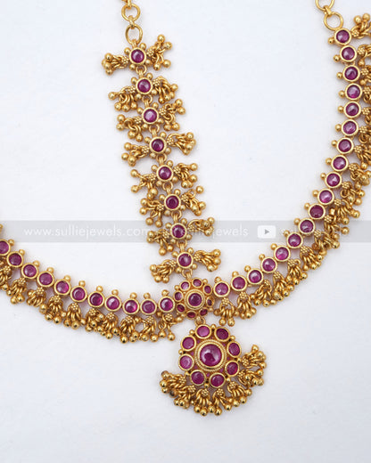 Ruby Floral Kemp Damini Tikka with Gold Beads