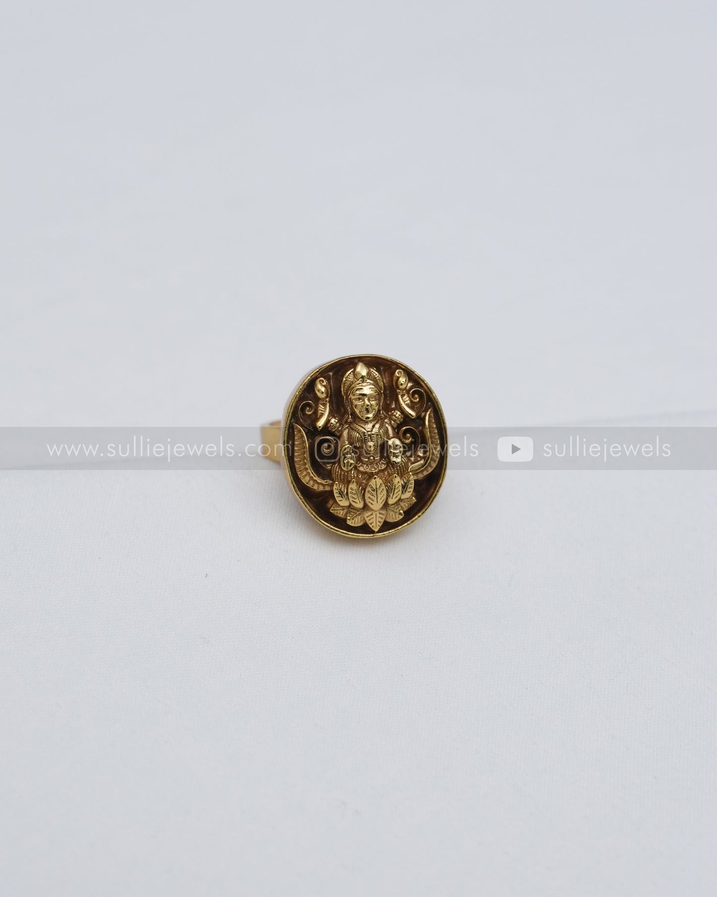 Round Lotus Lakshmi Idol Adjustable Ring