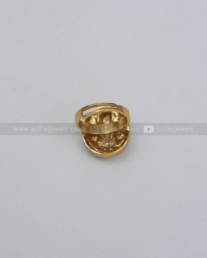 Round Lotus Lakshmi Idol Adjustable Ring