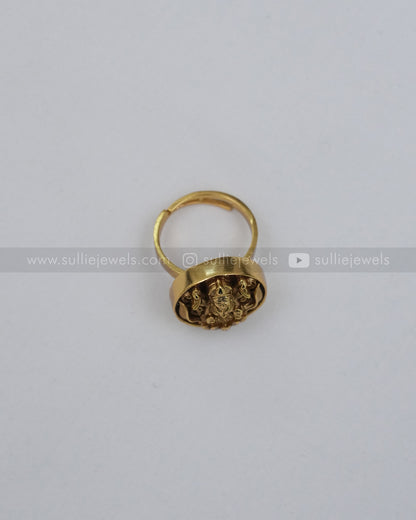 Round Lotus Lakshmi Idol Adjustable Ring