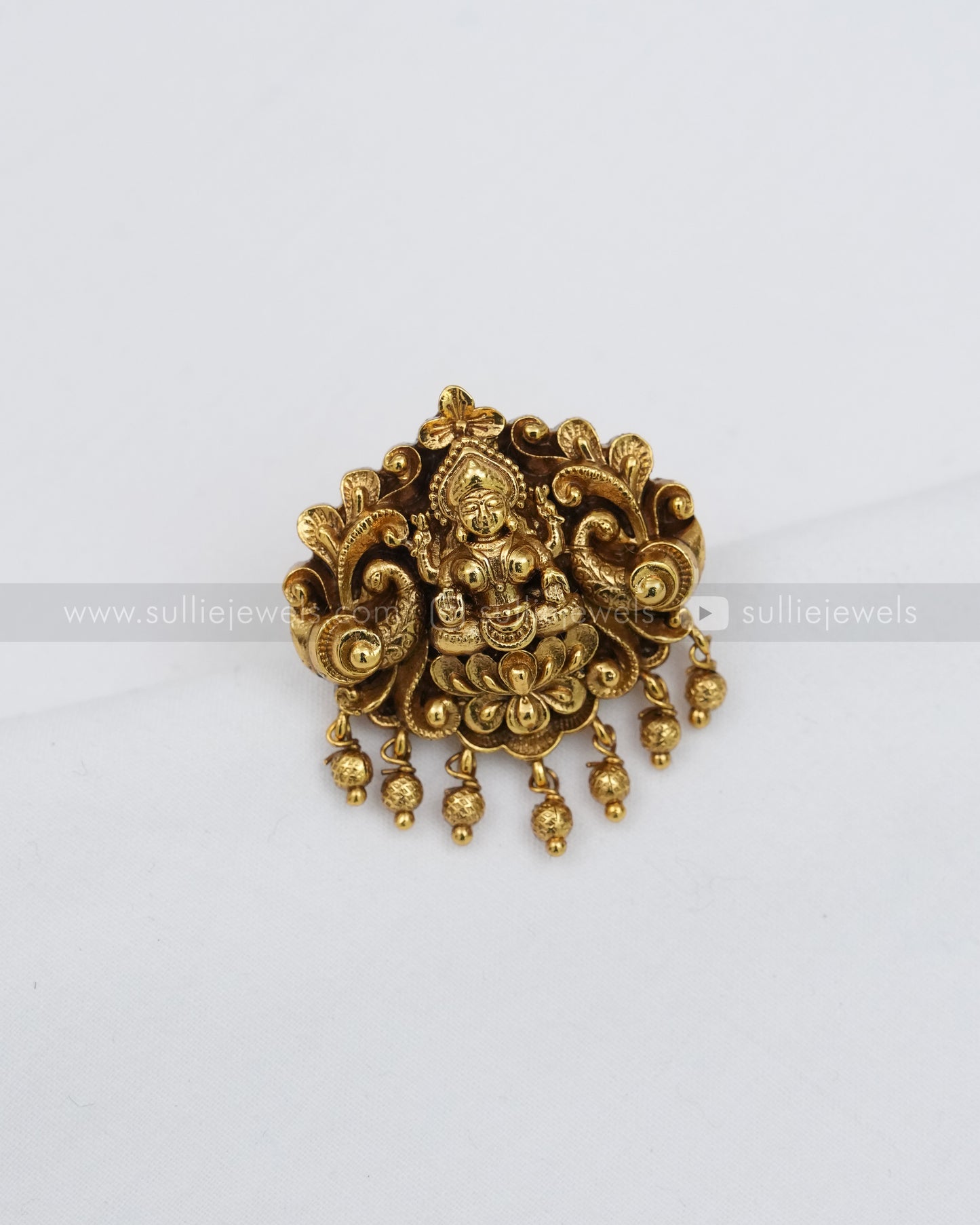 R27 - Lakshmi Premium Peacock Adjustable Ring with Gold Beads