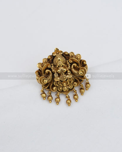R27 - Lakshmi Premium Peacock Adjustable Ring with Gold Beads