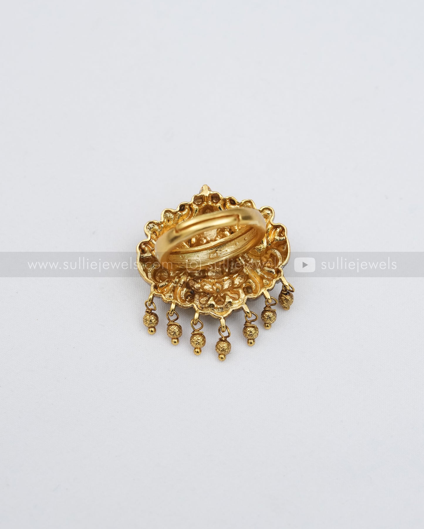 R27 - Lakshmi Premium Peacock Adjustable Ring with Gold Beads
