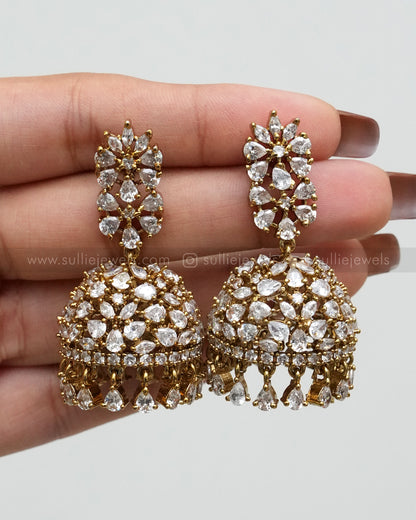 E1171 - Premium White Floral AD Ball Jhumka