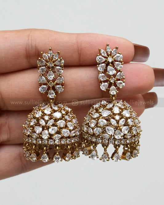 E1171 - Premium White Floral AD Ball Jhumka