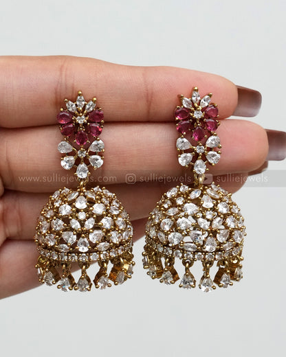 E1172 - Premium Ruby Floral AD Ball Jhumka