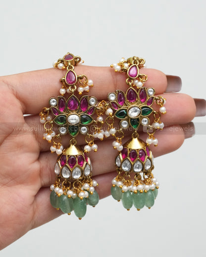 E1174 - Premium Lotus Kemp Jhumka with Earchain / Maatti