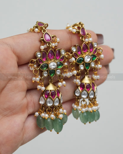 E1174 - Premium Lotus Kemp Jhumka with Earchain / Maatti