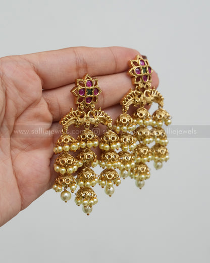 Gold Jhumka Hanging Kemp Stone Earring