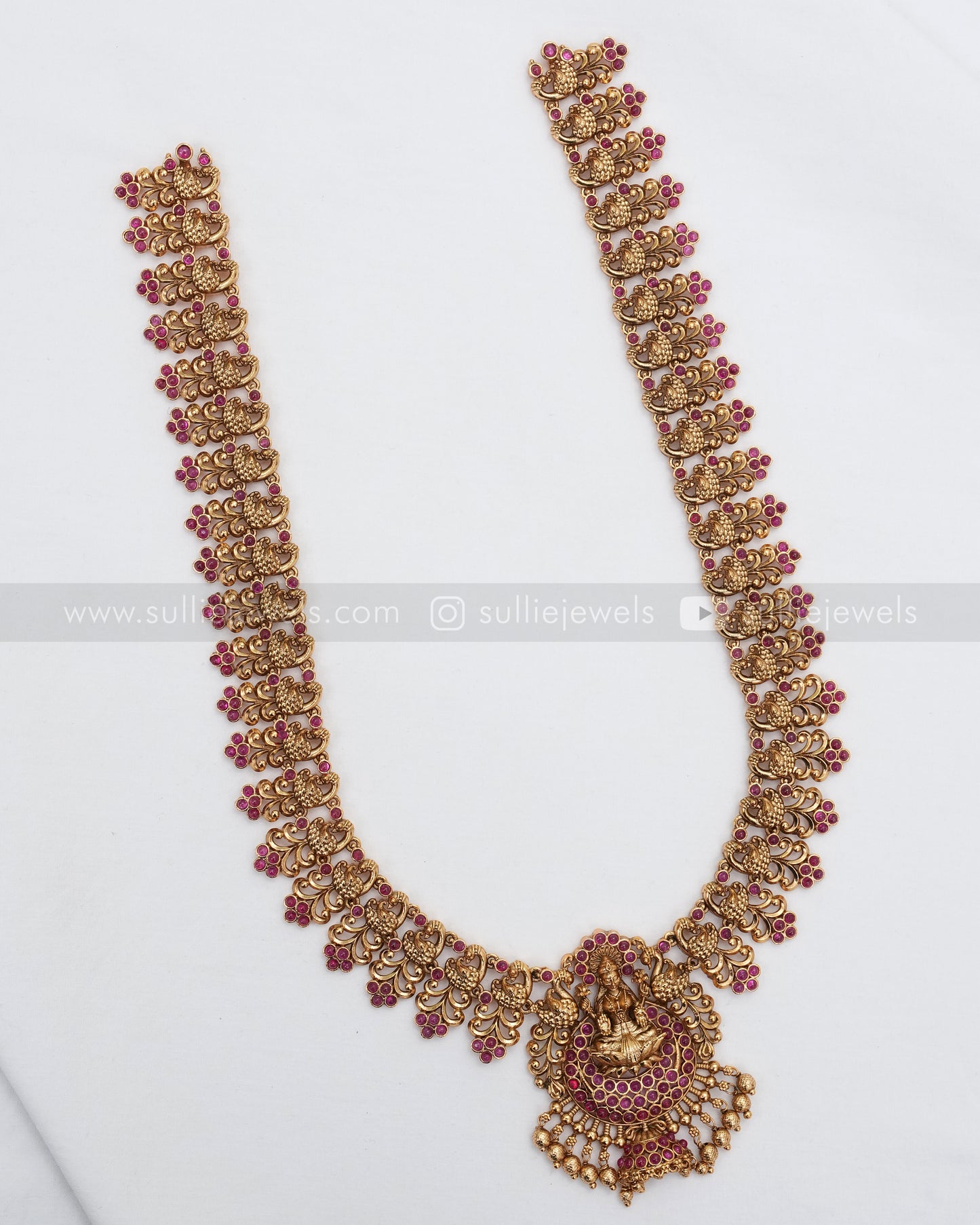 7124 - Lakshmi Ruby Peacock Long Chain with Jhumka