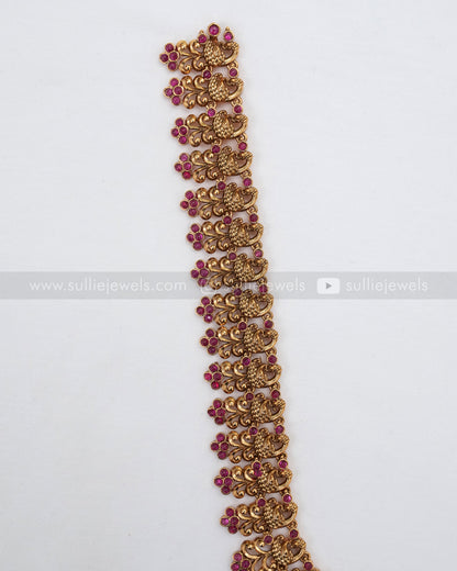 7124 - Lakshmi Ruby Peacock Long Chain with Jhumka