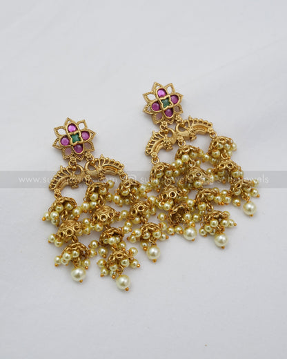 Gold Jhumka Hanging Kemp Stone Earring
