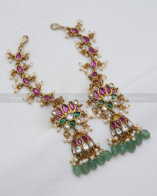 E1174 - Premium Lotus Kemp Jhumka with Earchain / Maatti