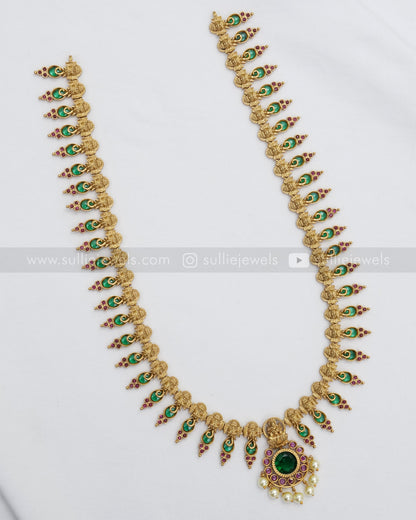 7119 - Lakshmi Premium Palakka Long Chain/Haaram with Earrings
