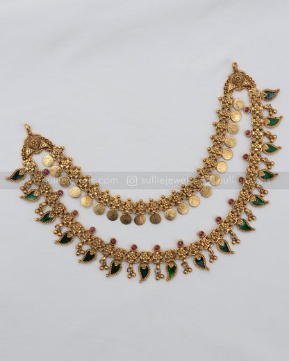3611 - Double Layer Coin & Palakka Mango Necklace with Stud