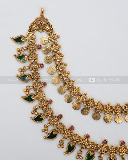 3611 - Double Layer Coin & Palakka Mango Necklace with Stud