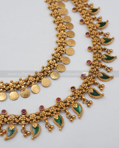 3611 - Double Layer Coin & Palakka Mango Necklace with Stud