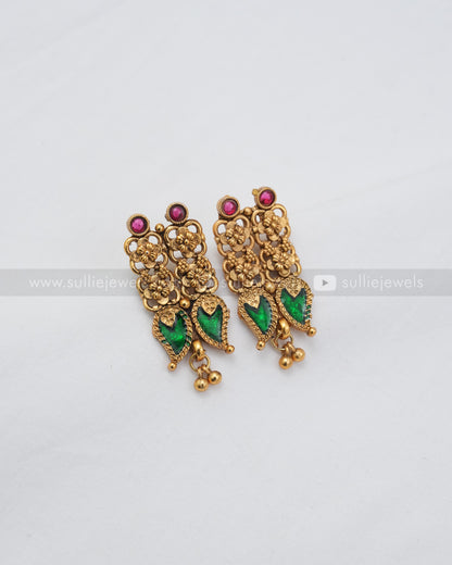 3611 - Double Layer Coin & Palakka Mango Necklace with Stud