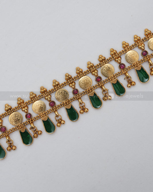 Sullie Basic - Palakka Green Coin Choker with Stud