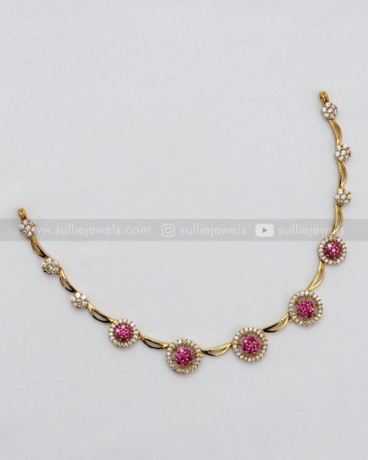 3623 - Minimal Flower AD Ruby Necklace with Earring