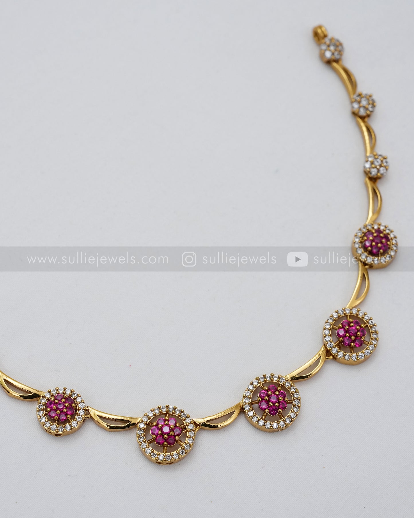 3623 - Minimal Flower AD Ruby Necklace with Earring