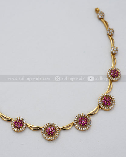 3623 - Minimal Flower AD Ruby Necklace with Earring