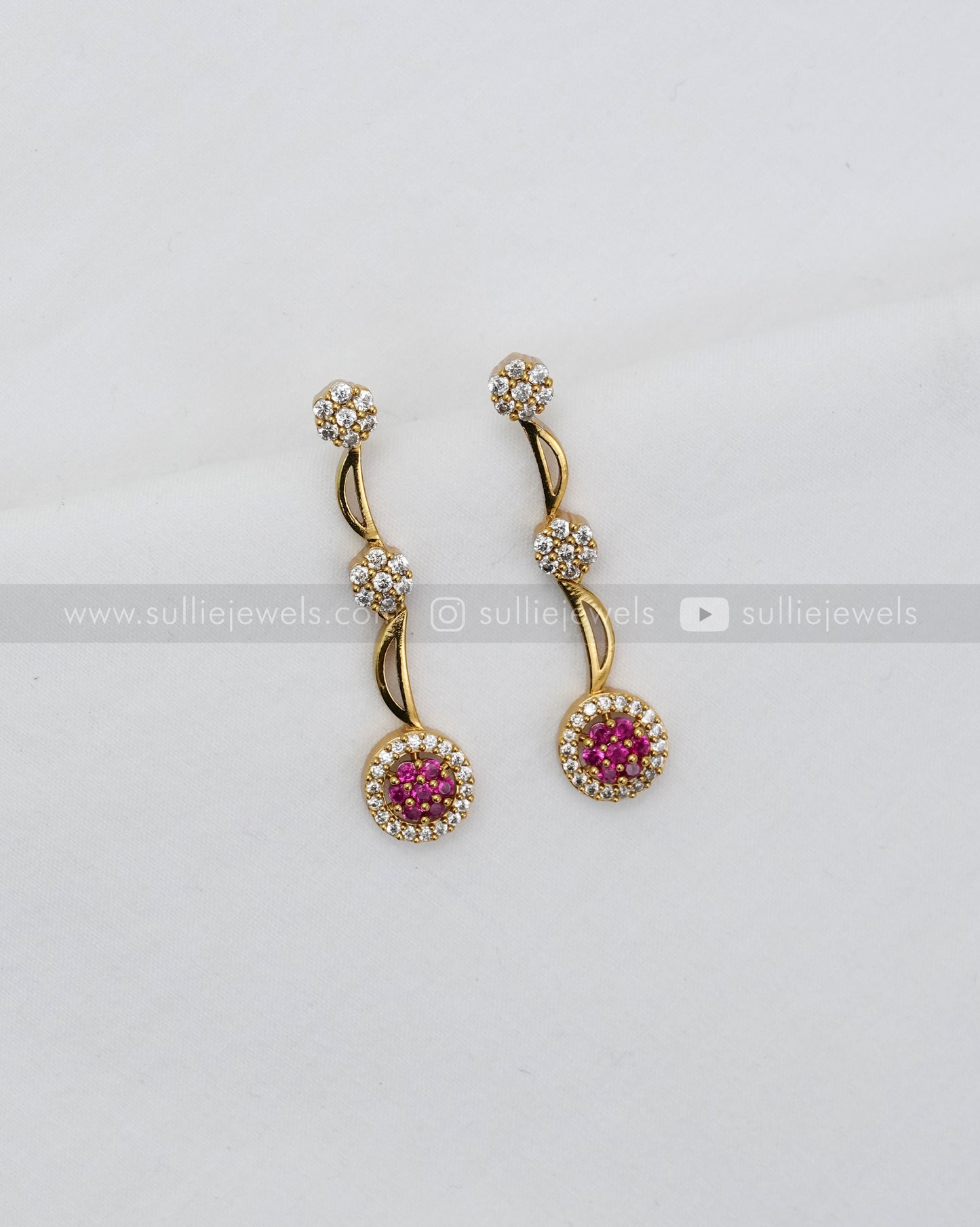 3623 - Minimal Flower AD Ruby Necklace with Earring