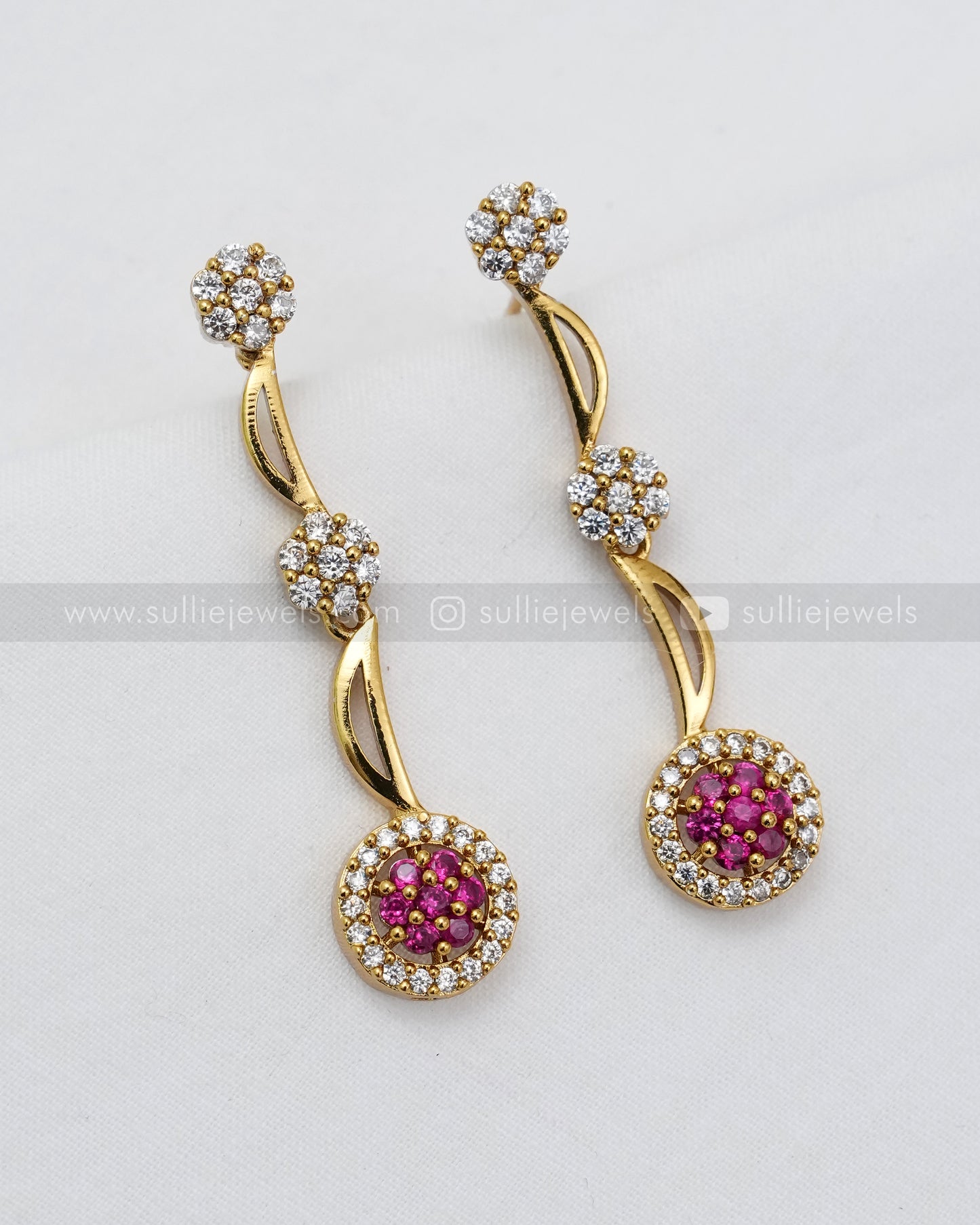 3623 - Minimal Flower AD Ruby Necklace with Earring