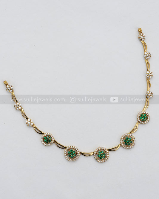 3624 - Minimal Flower AD Green Necklace with Earring