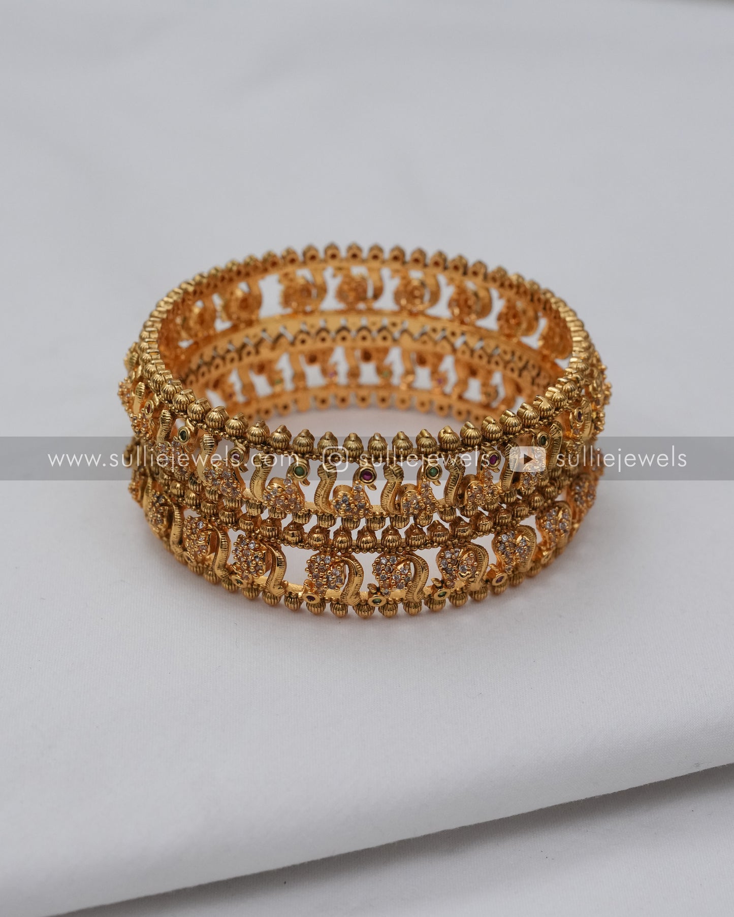 No Idol Peacock Stone Bangle - Set of 2