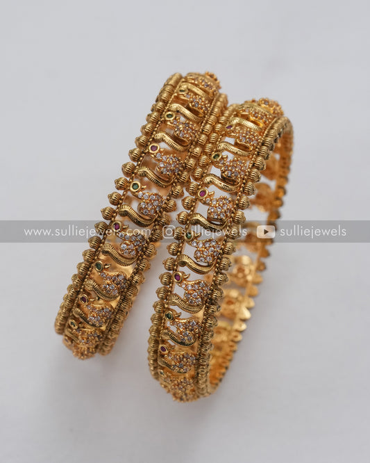 No Idol Peacock Stone Bangle - Set of 2