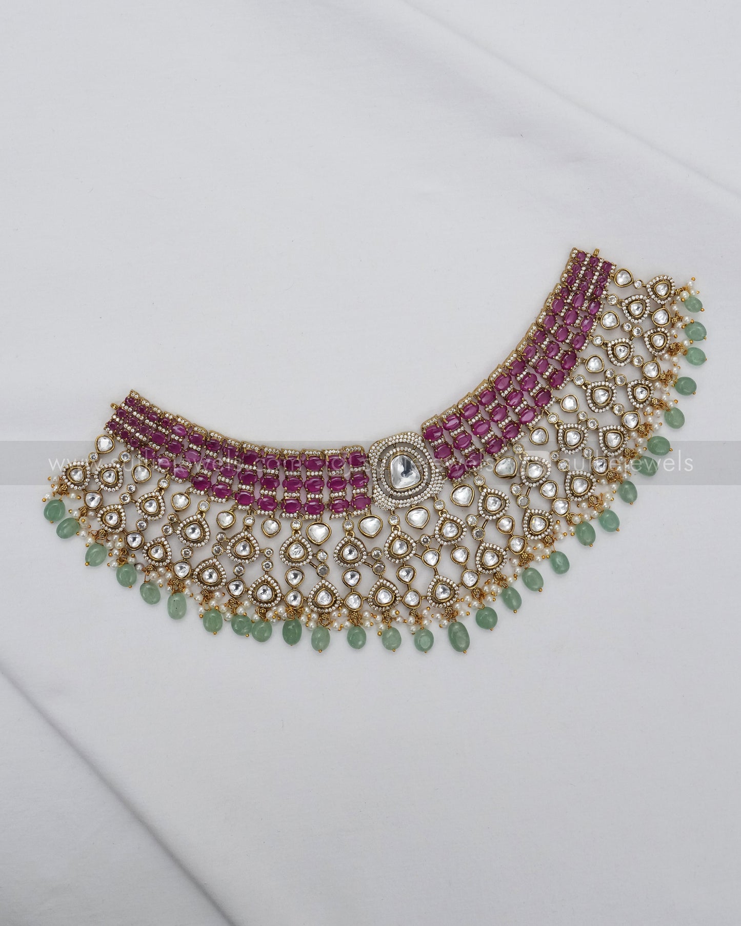 Victorian Polki Ruby Stone Heavy Choker Set with Tikka