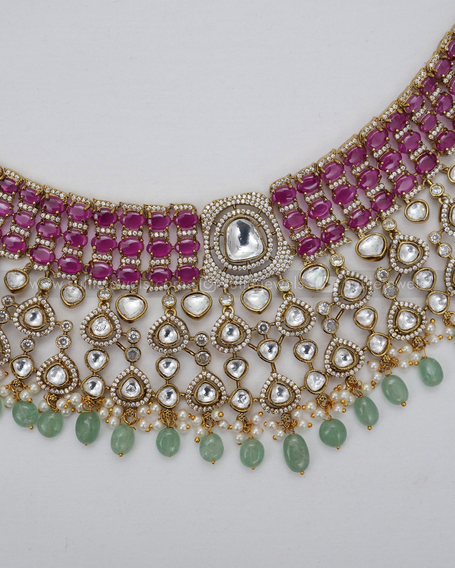 Victorian Polki Ruby Stone Heavy Choker Set with Tikka