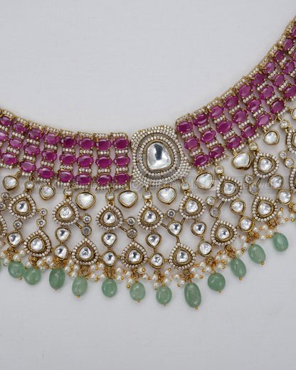 Victorian Polki Ruby Stone Heavy Choker Set with Tikka