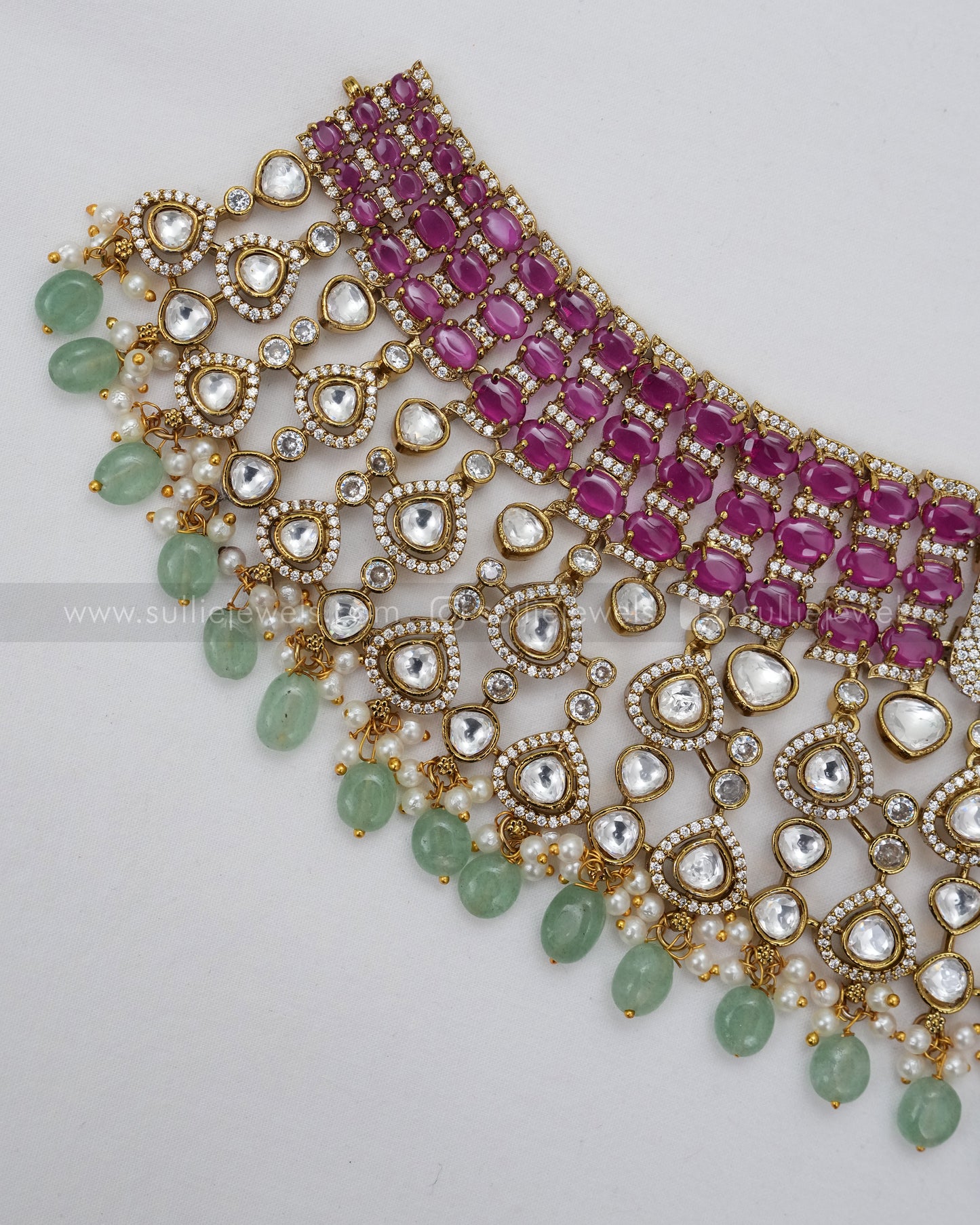 Victorian Polki Ruby Stone Heavy Choker Set with Tikka