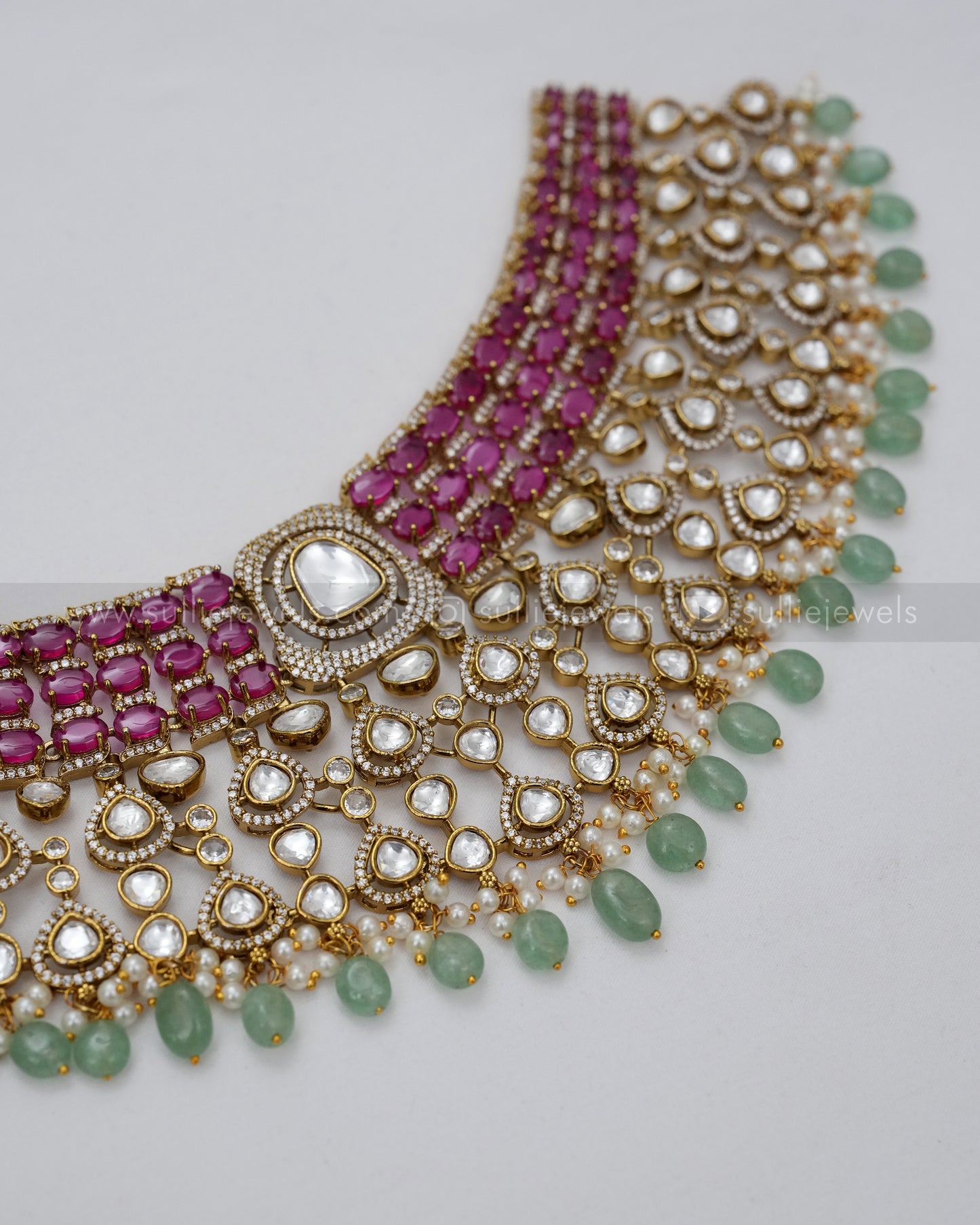 Victorian Polki Ruby Stone Heavy Choker Set with Tikka