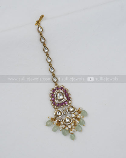 Victorian Polki Ruby Stone Heavy Choker Set with Tikka