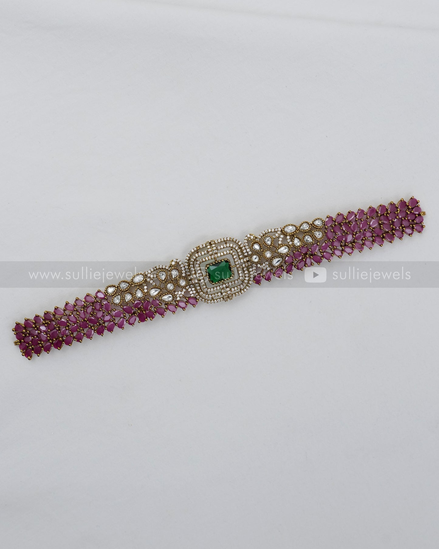 Designer Emerald & Ruby Stone Steady Choker with Stud