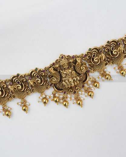 H197 - Premium Nagas Peacock Goddess Hipchain with Gold Beads