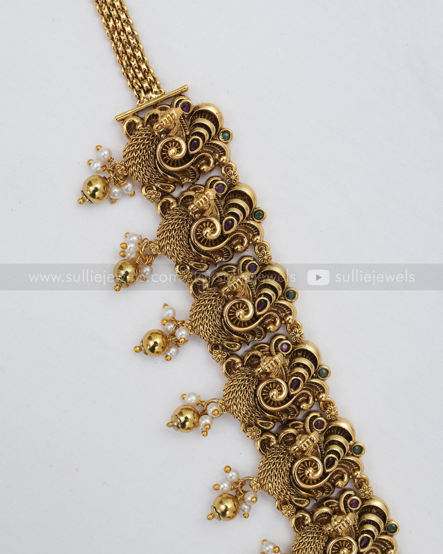H197 - Premium Nagas Peacock Goddess Hipchain with Gold Beads