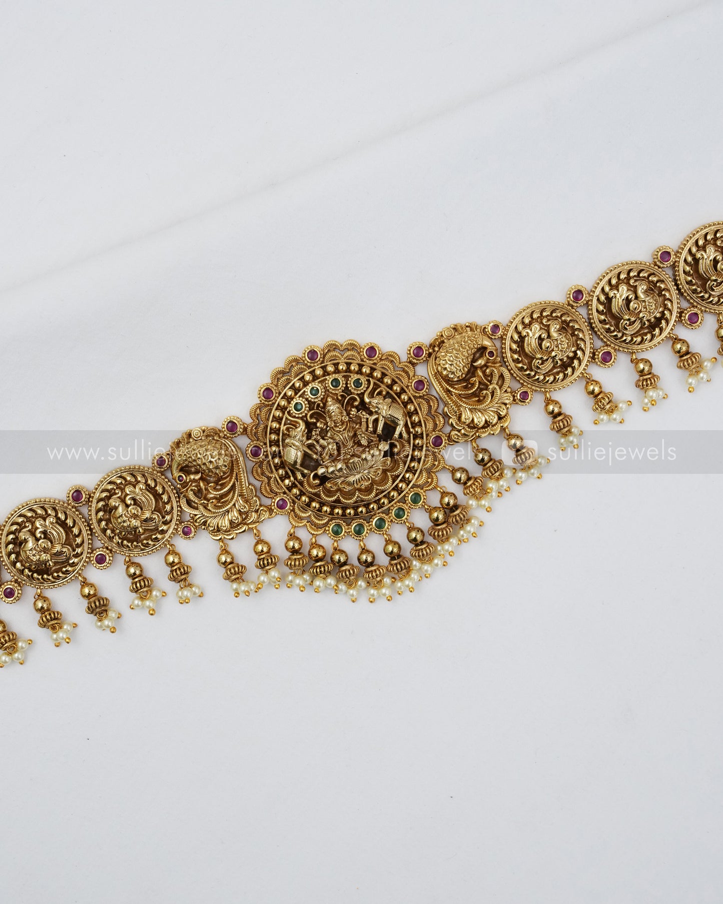 H194 - Peacock Nagas Premium Goddess Hipchain with Gold Beads