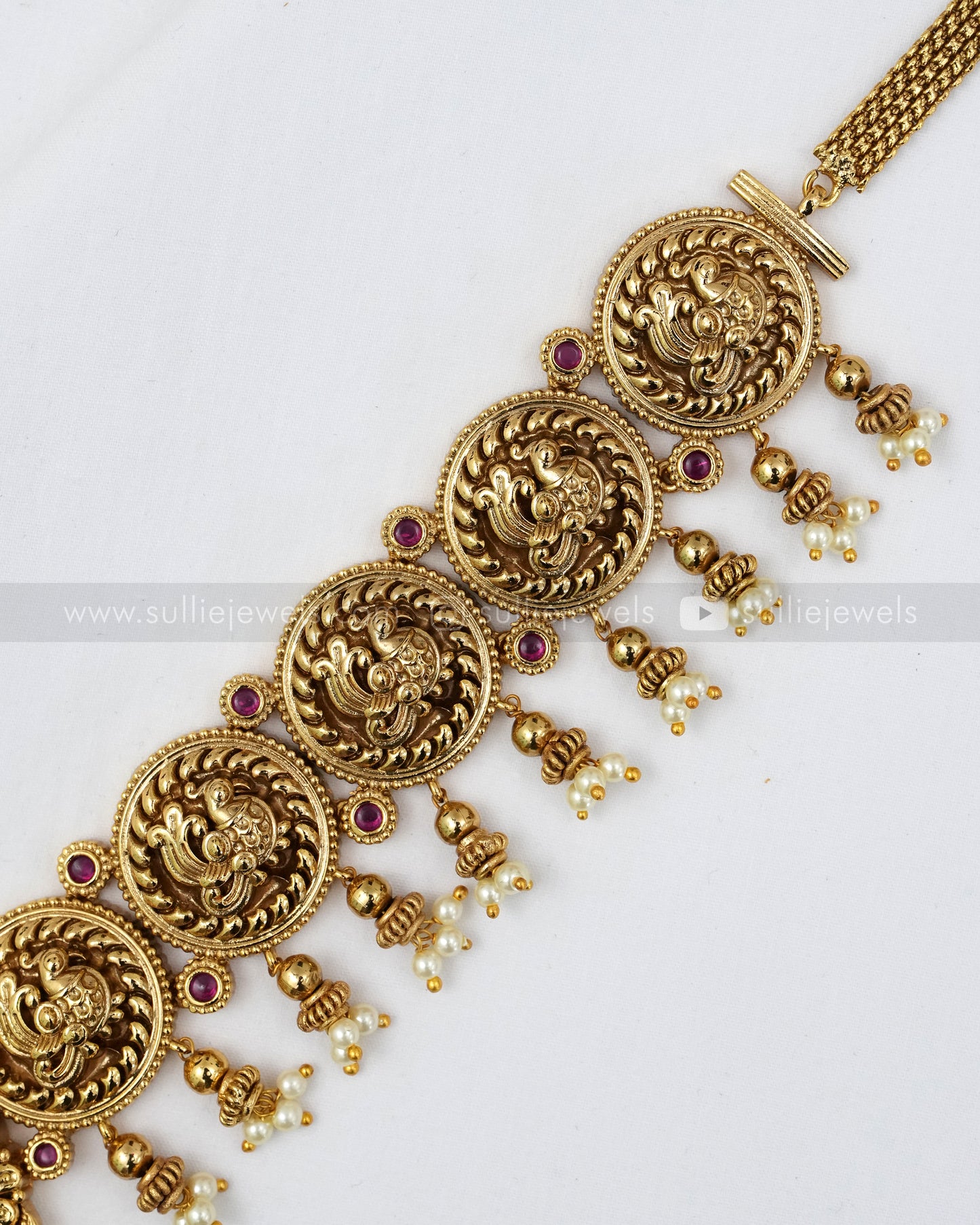 H194 - Peacock Nagas Premium Goddess Hipchain with Gold Beads